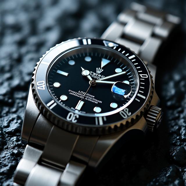 A classic diver watch with a rotating black bezel, luminescent markers, and a robust stainless steel bracelet against a subtly textured background.