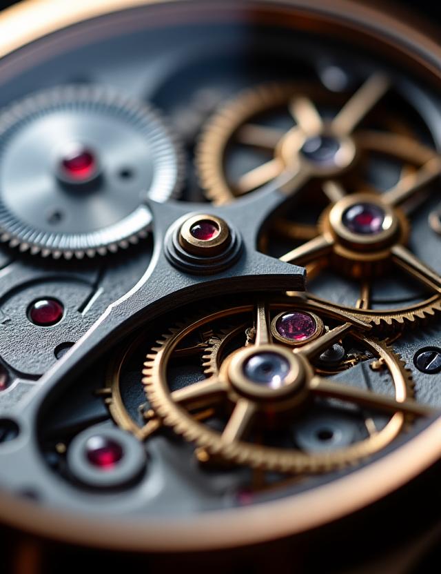 A detailed close-up shot of an automatic watch movement, showcasing its intricate gears, jewels, and the oscillating rotor.